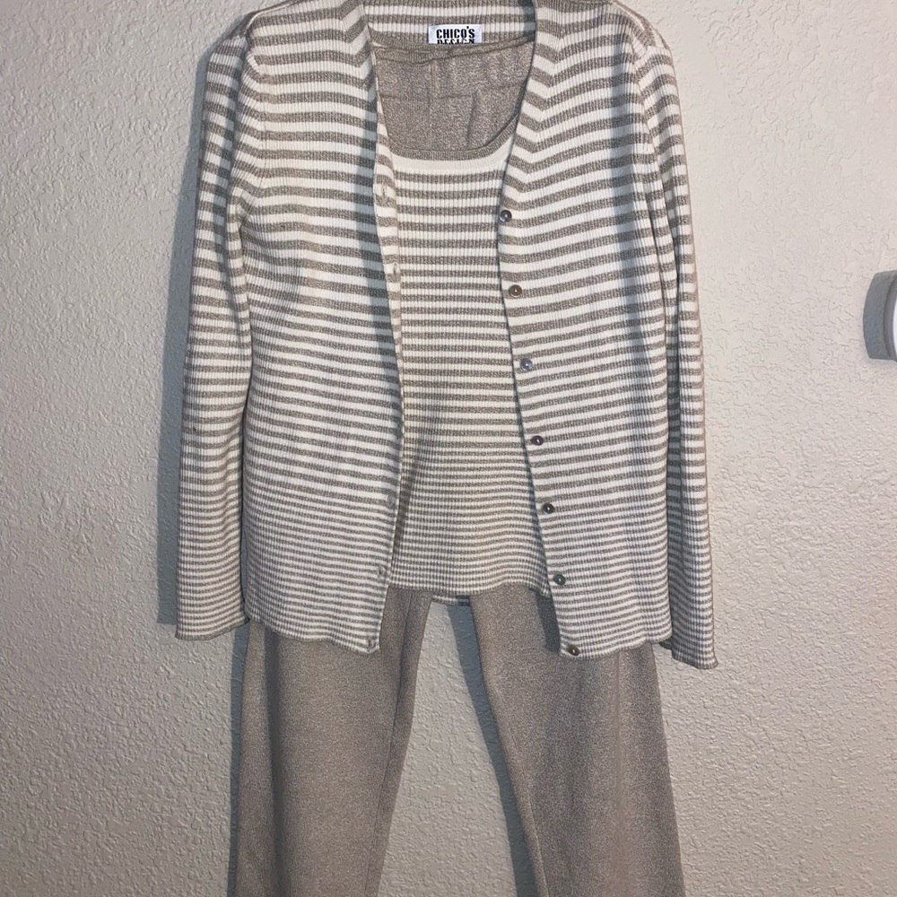 Chico's Striped Cardigan and Tank Set - Gray